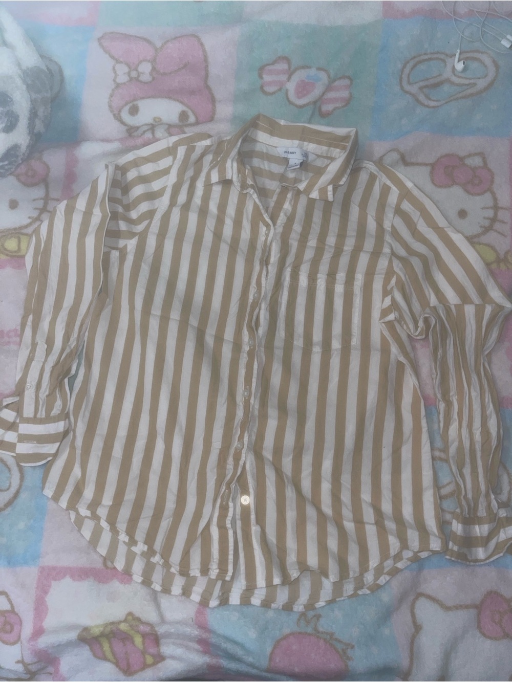 Old Navy Beige and White Striped Button-Down Shirt